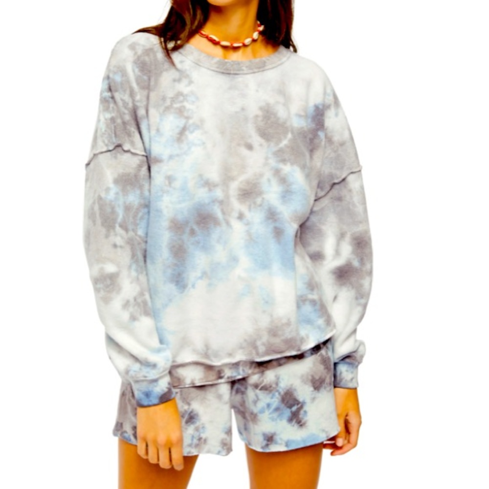 FREE PEOPLE KELLY WASHED SET IN OCEAN BLUE TIE DYE SIZE S